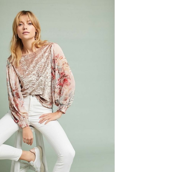 Anthropologie Tops - nwt new Anthropologie Floral-Sleeve Velvet Top